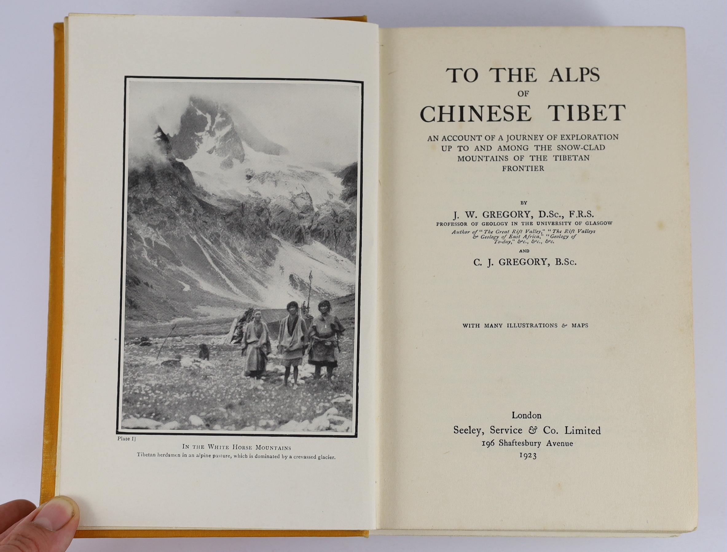 Gregory, J.W. & C.J. - To the Alps of Chinese Tibet: an account of a journey of exploration up to and among the snow clad mountains of the Tibetan frontier. 16 plates, folded map and other illus.; publisher's pictorial c